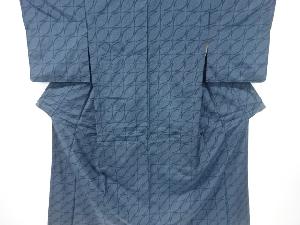 アンティーク　格子に抽象模様織り出し　十日町紬着物